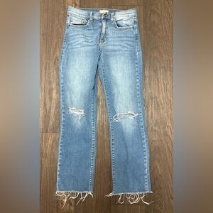Altar’d State Light Wash Distressed Straight Leg Jeans Size 26 Frayed Hem